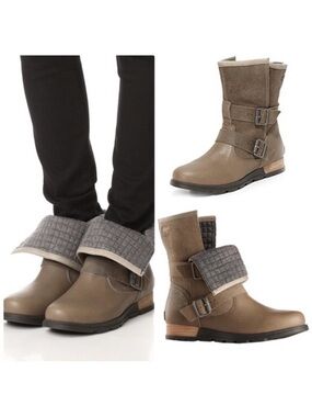 Sorel Women's Major Moto
Boots Fold-Over Cuff, Double Buckle Straps, Low Wedge